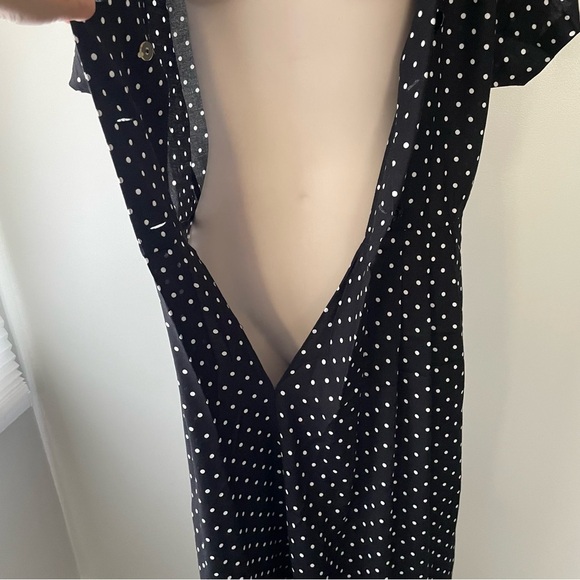 Vintage Blouseworks Polka Dot Wide Leg Jumpsuit Double Breasted Black White Plus - Picture 12 of 12